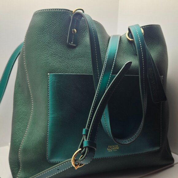 Frances Valentine Bottle Green Pebbled Leather Super Soft  Large Tote - Picture 1 of 10